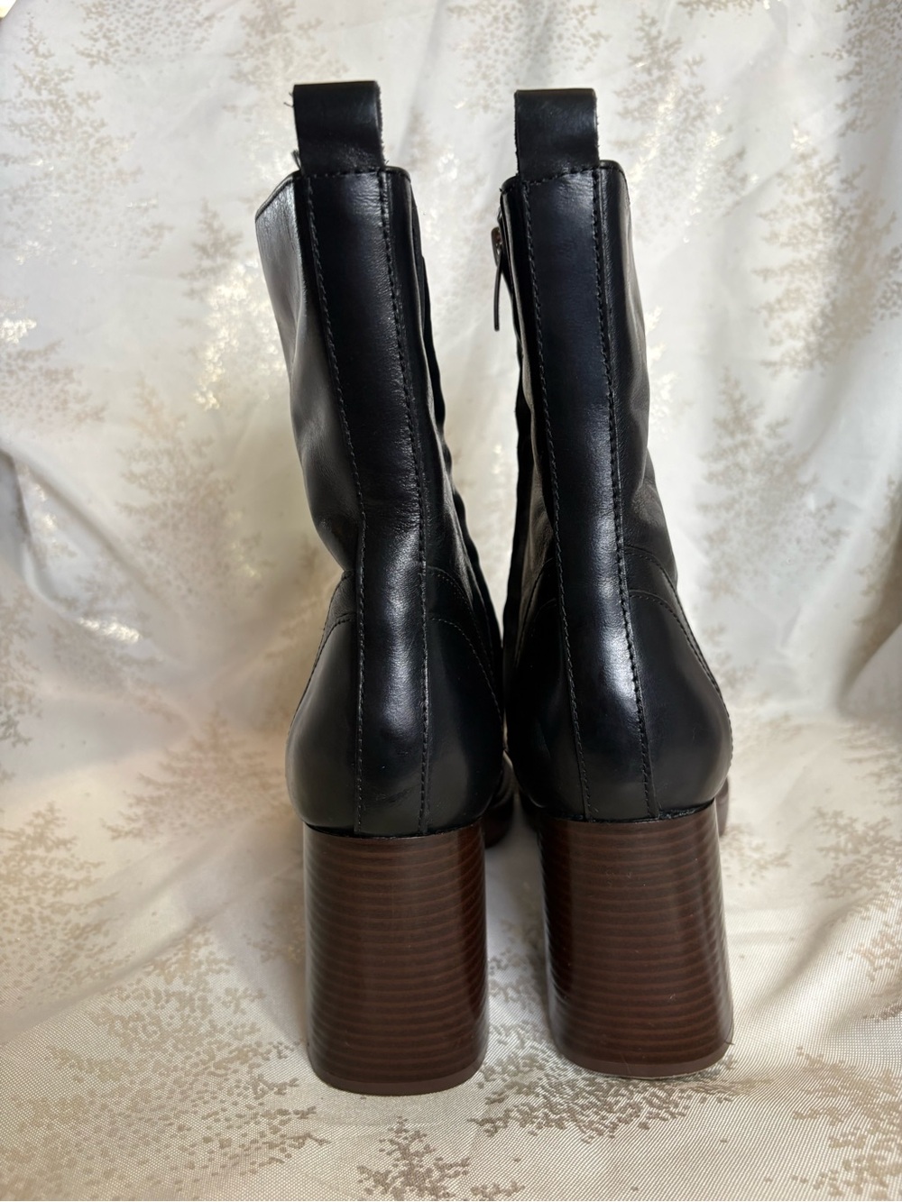 Nine West Black Leather Platform Block Heel Ankle Boots - Picture 5 of 16